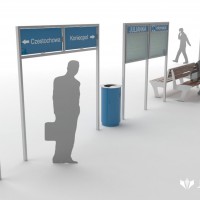 Ławki, kosze, gabloty i tablice z nazwą stacji