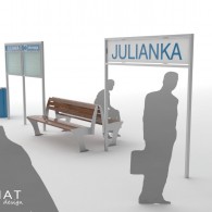 Ławki, kosze, gabloty i tablice z nazwą stacji