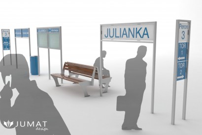 Ławki, kosze, gabloty i tablice z nazwą stacji